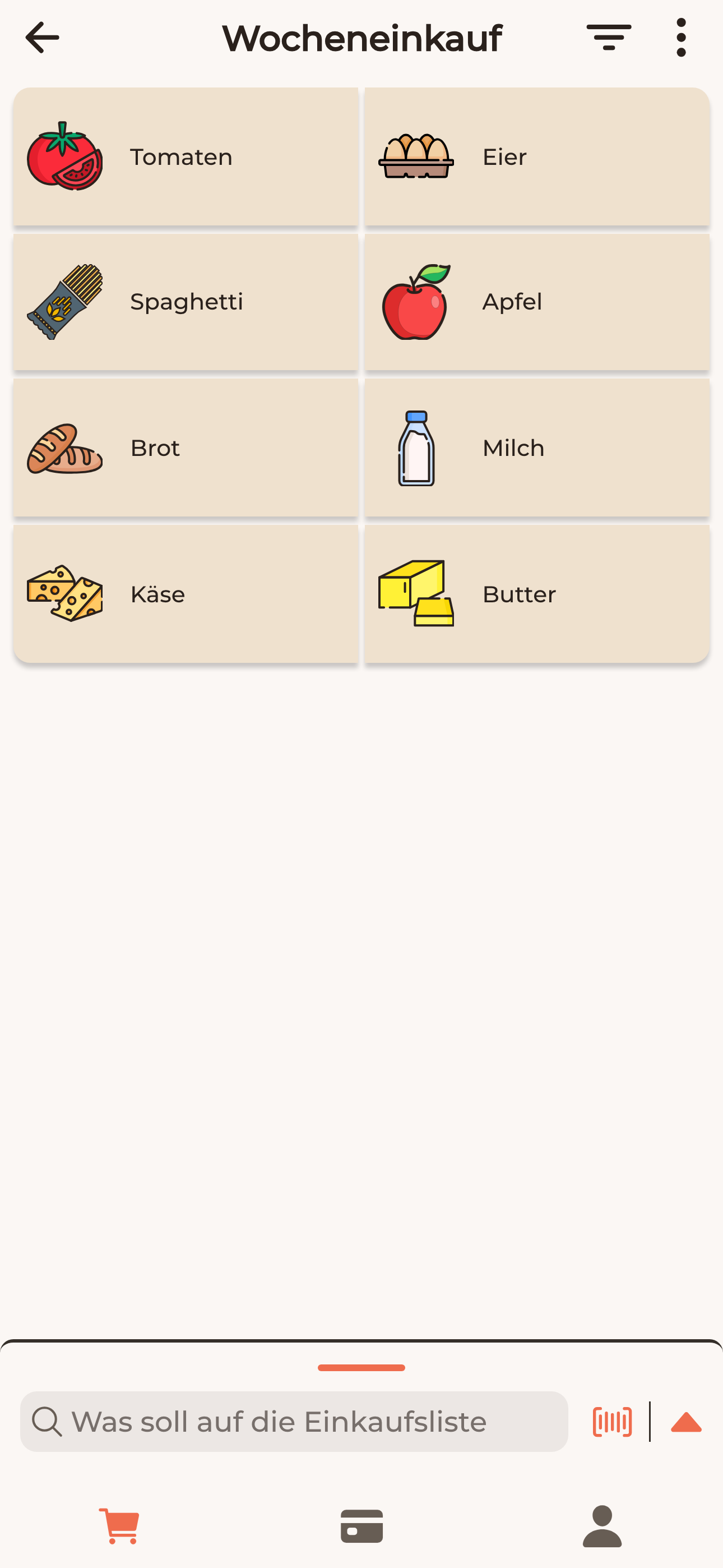 Checo App: eine geöffnete Einkaufsliste